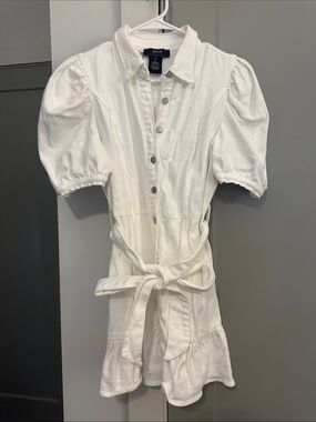 Flying Tomato White Button-Front Puff Sleeve Dress